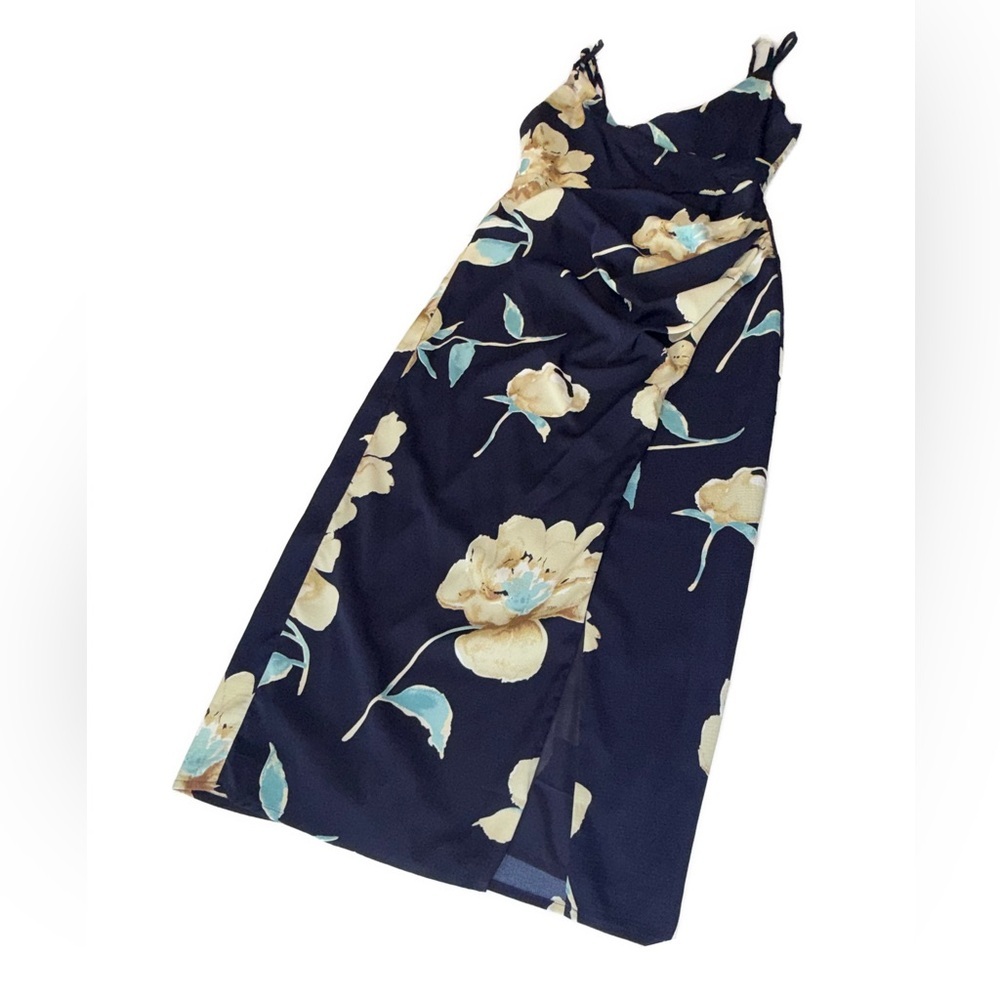 Lulus Navy Floral Maxi Dress Medium Spaghetti Strap BOHO cottage core flowy - Picture 2 of 10